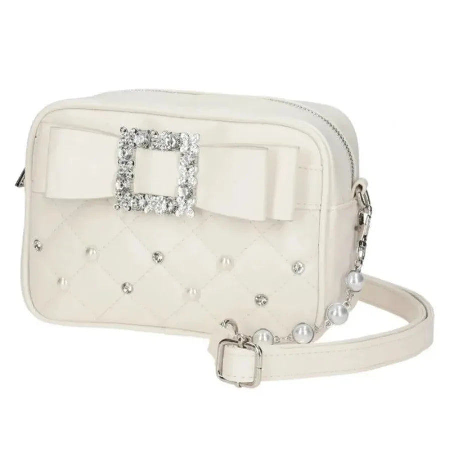 Cream Pearl Quilted Crossbody Bag