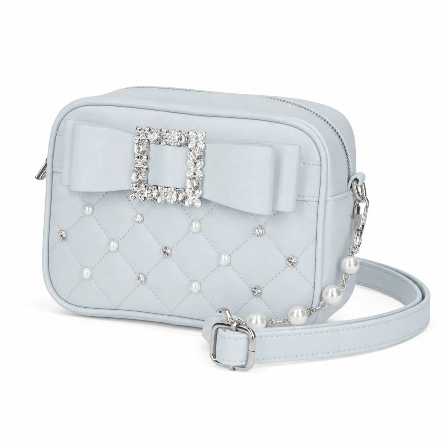 Powder Blue Pearl Quilted Crossbody Bag